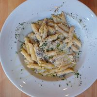 Penne Quatro Formaggi a Fungi at Sora Lella Roman Vegan Restaurant in Edinburgh