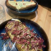 Ham and Cheese Crostini (look at that melty cheese!) and Gorgonzola and Walnut Crostinii  at Sora Lella Roman Vegan Restaurant in Edinburgh