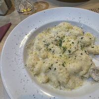 Truffle and sausage gnocchii  at Sora Lella Roman Vegan Restaurant in Edinburgh