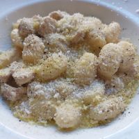 Gnocchi with truffle sauce at Sora Lella Roman Vegan Restaurant in Edinburgh