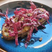 Bruschetta with cheese and raddichio at Sora Lella Roman Vegan Restaurant in Edinburgh