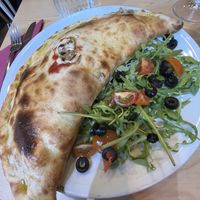 Ortolana pizza as a calzonee  at Sora Lella Roman Vegan Restaurant in Edinburgh
