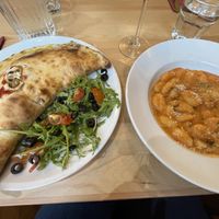 Calzone and gnocchi  at Sora Lella Roman Vegan Restaurant in Edinburgh