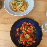 Gluten free bruschetta al pomodoro & penne a la vodka   at Sora Lella Roman Vegan Restaurant in Edinburgh