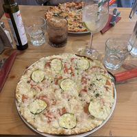 Zucchini e prosciutto & Amatriciana   at Sora Lella Roman Vegan Restaurant in Edinburgh