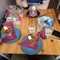 Our desserts, mid consumption. We were too engrossed in eating our main course to take pics of that... at Sora Lella Roman Vegan Restaurant in Edinburgh