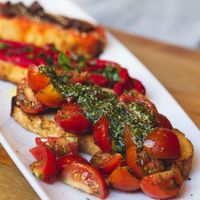 Bruschetta trio at Sora Lella Roman Vegan Restaurant in Edinburgh