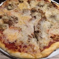 Meat feast pizza at Sora Lella Roman Vegan Restaurant in Edinburgh