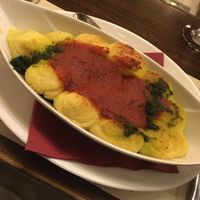 "Mashed potatoes au gratin" with ratatouille of oven vegetables  at Marchfelderhof in Deutsch-wagram