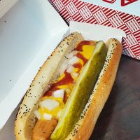 Veggie dog with toppings at ORD - America's Dog - T1 in Chicago