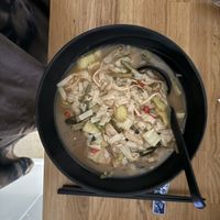 spicy greens and vegan chicken pho noodle soup  at Pho - Ealing in West London