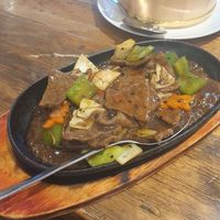 Sizzling mock beef in black bean sauce - very good at Ruyi Vegetarian House  in Manchester
