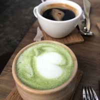 Matcha latte and coffee at Barefoot Eatery in Christchurch