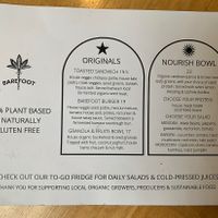 Menu  at Barefoot Eatery in Christchurch
