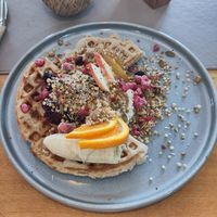 Buckwheat waffles at Barefoot Eatery in Christchurch