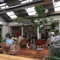 The courtyard, covered with lots of light. at Barefoot Eatery in Christchurch