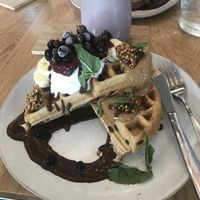 Buckwheat waffles at Barefoot Eatery in Christchurch