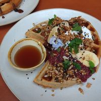 House Nutella and chia jam waffles at Barefoot Eatery in Christchurch