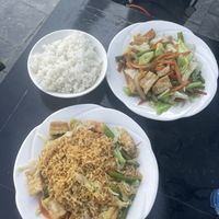 Fried noodles with tofu + tofu with veggies & rice   at Caffe Yen Ngoc in Ha Giang