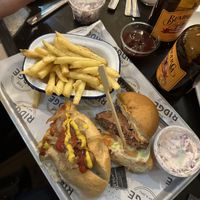Shared hot dog and burger with a friend   at The Ridge Bar & Grill in Swindon