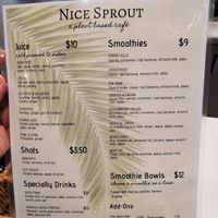 Menu at Nice Sprout in Houston