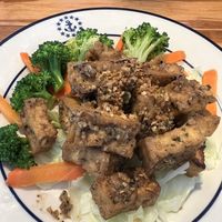 Garlic tofu good! The rest??? Cold broccoli and warm lettuce .  at Thai House in Santee