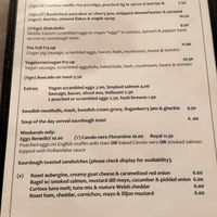 Menu at Curious Yellow Kafe in North London