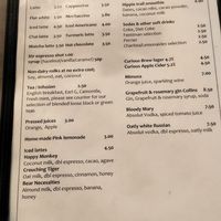 Drink Menu at Curious Yellow Kafe in North London