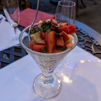 Fruit salad dessert at La Chèvre et Le Chou in Sarlat-la-caneda