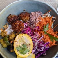 Amazing falafel bowl with so many textures and flavors! at La Chèvre et Le Chou in Sarlat-la-caneda