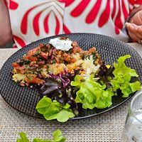 Stuffed Eggplant, yogurt removed for Vegan option. at La Chèvre et Le Chou in Sarlat-la-caneda