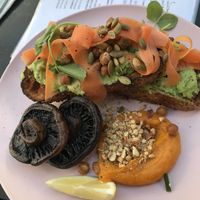 Avocado on toast with mushroom at Lower East Cafe in Wollongong