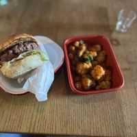 Plant burger and cauliflower buffalo wings  at GLUT in Oxford
