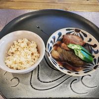 Brown rice and eggplant at Fujifuku in Tokyo