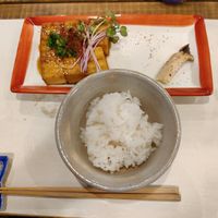Tofu steak, mushroom and rice at Fujifuku in Tokyo