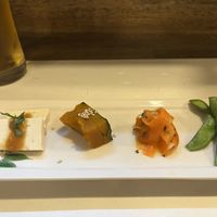 Tofu, pumpkin, carrot and edamame  at Fujifuku in Tokyo