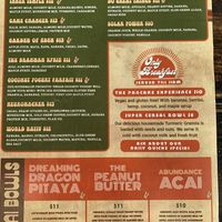 Menu at EVE in Oceanside