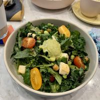 Custom Vegan Bowl: Green Salad + White Rice, Tofu, Edamame, Hijiki, Mixed Beans, Tomato, Guacamole and Truffle Soy Sauce. Super yummy! at my bowl in Osaka