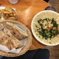 Hummus set meal (sorry for blurry photo)  at Falafel Brothers - Shibuya in Tokyo
