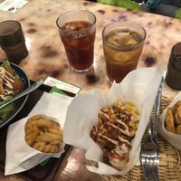 Falafel Curry and Falafel Bun American Style - with side dish and a drink   at Falafel Brothers - Shibuya in Tokyo