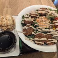 Falafel salad bowl and gyoza at Falafel Brothers - Shibuya in Tokyo