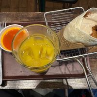 The Brother's Rapper Falafel with side of soup and mango juice. at Falafel Brothers - Shibuya in Tokyo