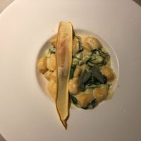 Gnocchi made from sweet potato. Here in a non vegan creamy sauce for my vegetarian sister but can be ordered vegan. at Van der Valk Hotel in Middelburg