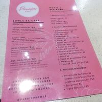 Menu at Paraíso Bowls in Porto Alegre