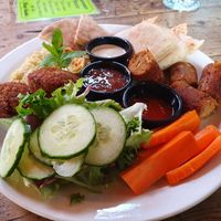 Homemade Hummus/falafel plate at Alpine Coffee Shop and Gallery in Betws-y-coed