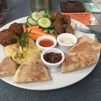 Pitta and falafel plate   at Alpine Coffee Shop and Gallery in Betws-y-coed
