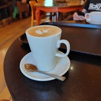 Decafe oat milk latte at Alpine Coffee Shop and Gallery in Betws-y-coed