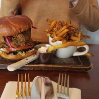 Fried "chicken" burger at Plum Bistro in Seattle