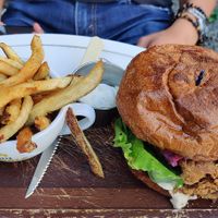 Chicken burger at Plum Bistro in Seattle