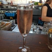 Pink Prosecco and a less than lovely view at the bar at Plum Bistro in Seattle